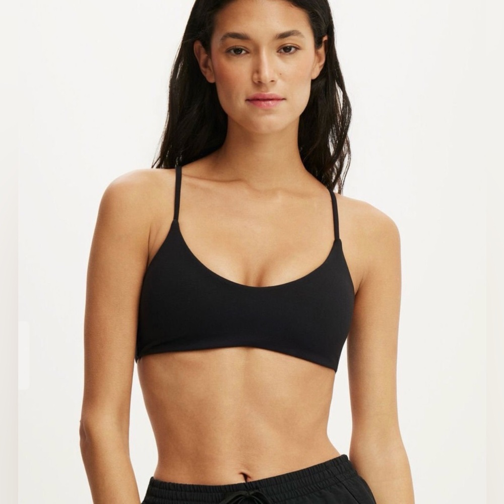 Cotton On Body Ribbed Black Sports Bra Bralette Size Med Adjustable Straps